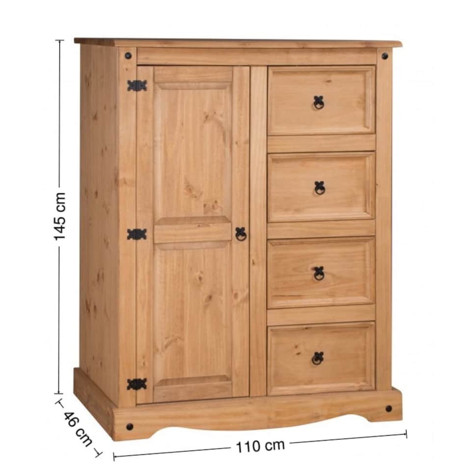 image 1 of Mercers Furniture Corona Tallboy 1 Door 4 Drawer Wardrobe Small Robe Children's Solid Wood Pine Wooden with Mexican Styling