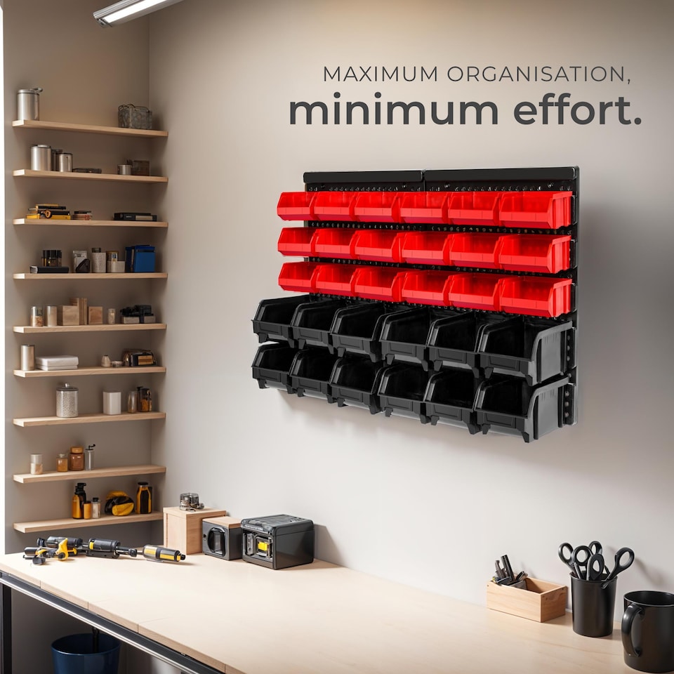 image 1 of Shelving Storage Boxes Small Parts Rack 12 Large 18 Medium Compartments | Black | black | 64 x 17,50 x 38 cm | 1