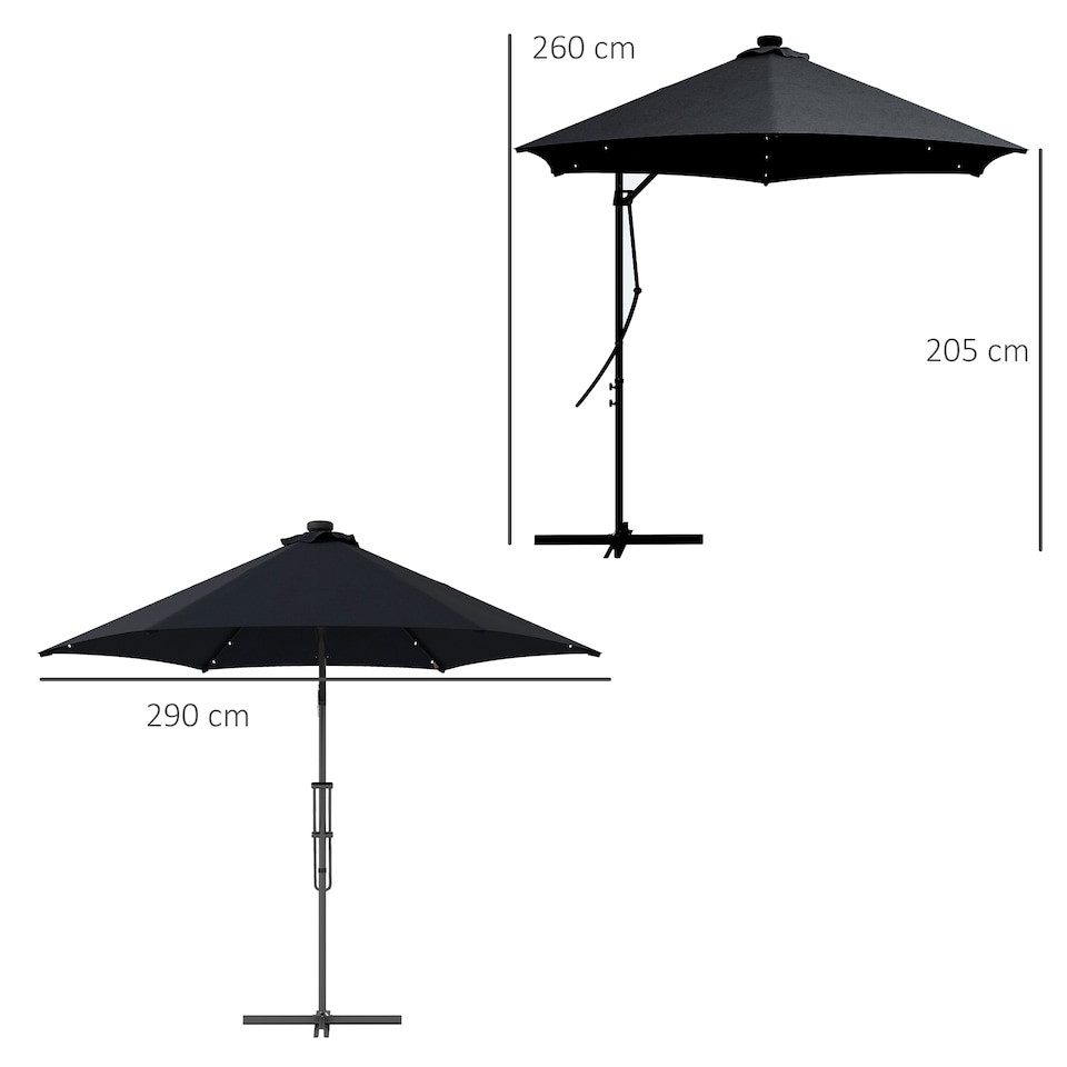 image 1 of Outsunny 3m Cantilever Parasol with Solar LED and Easy Lever, Garden Parasol Umbrella with Cross Base and Waterproof Cover, Outdoor Sun Shades, Black
