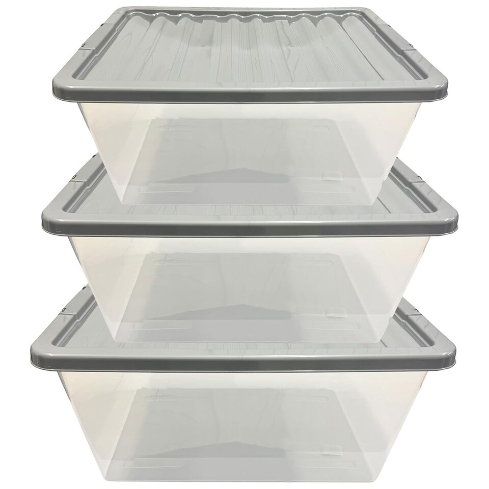 image 1 of Pack of 5 Large 62 Litre Plastic Storage Boxes Complete With Silver Lids