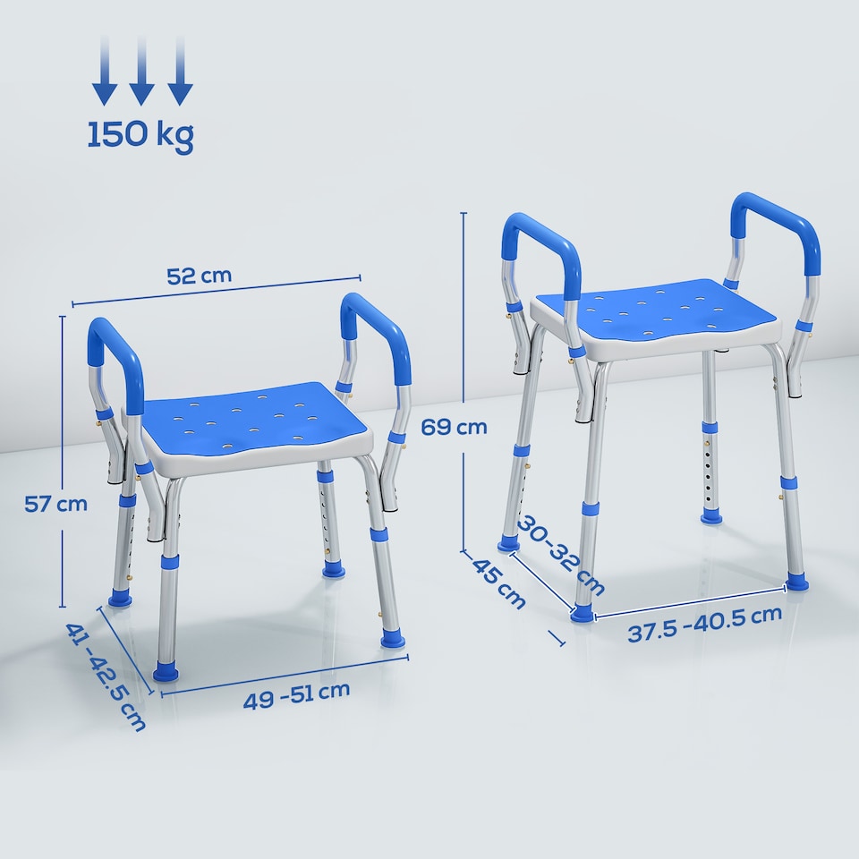 image 1 of HOMCOM Rust-Free Aluminium Bath Chair with Adjustable Height | Blue | Dark Blue