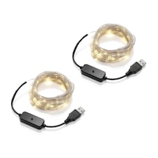 Auraglow Micro LED String Lights - USB - 10 Metres | White | Black