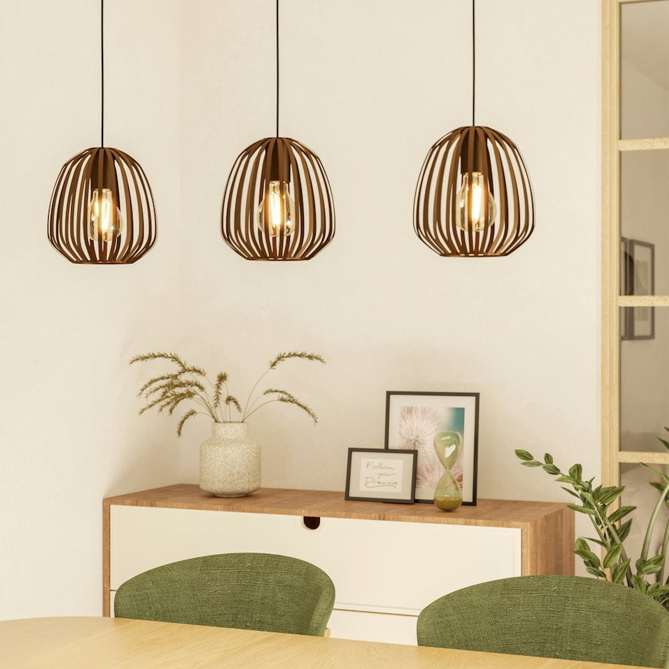 image 1 of EGLO Espinal Bronze Steel Caged Style Contemporary 3-Light Pendant