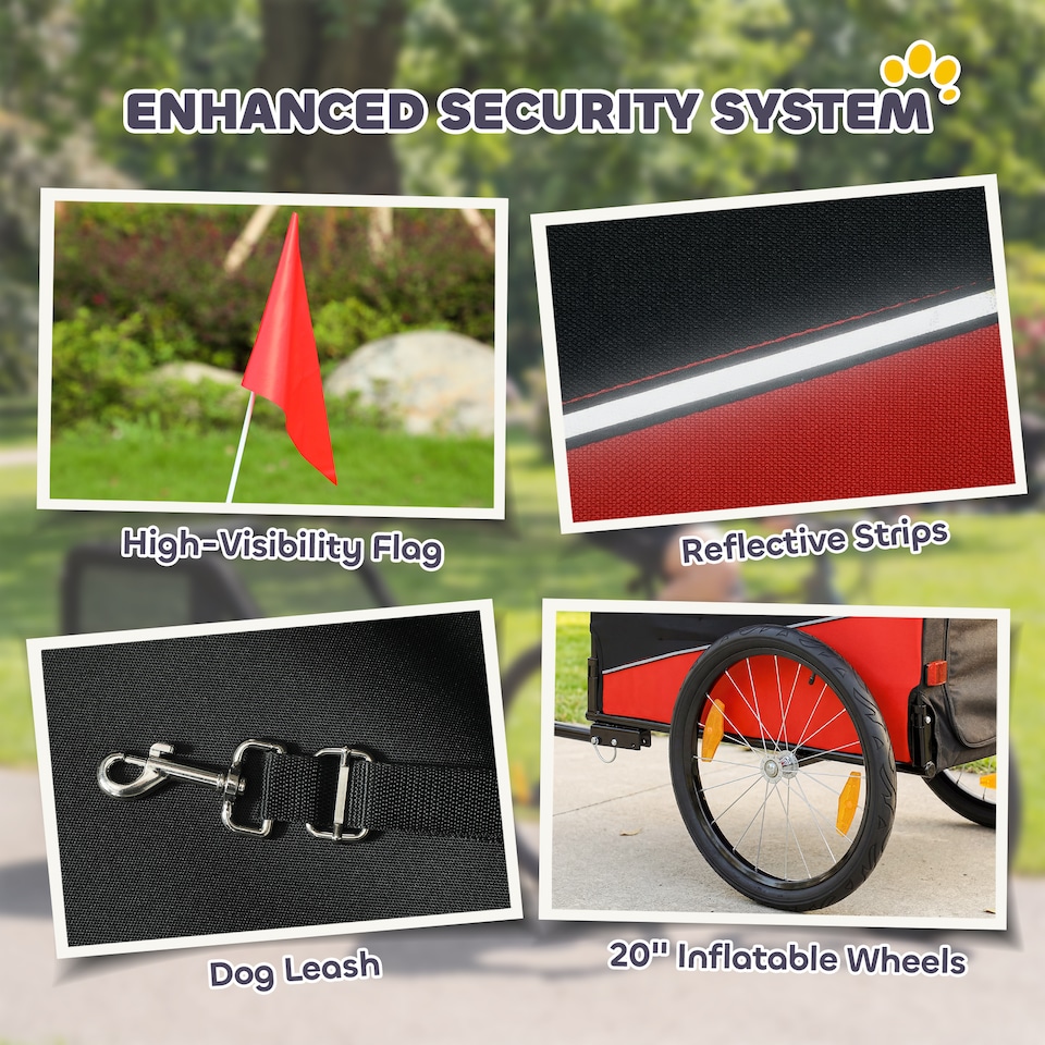 image 1 of PawHut Dog Bike Trailer for Small & Medium Pets with 20" Rubber Wheels, Red