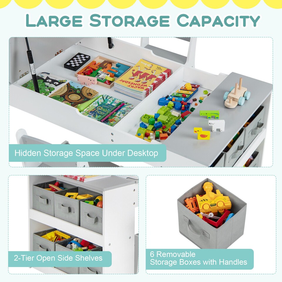 image 1 of COSTWAY 2-in-1 Kids Art Table and Art Easel Set Toddler Play Activity Drawing Desk