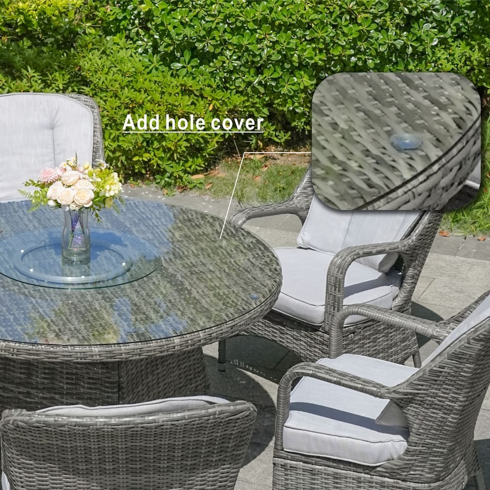 image 1 of Direct Wicker 6-Seater Rattan Garden Aluminum Round Dining Table with lazy Susan | Grey