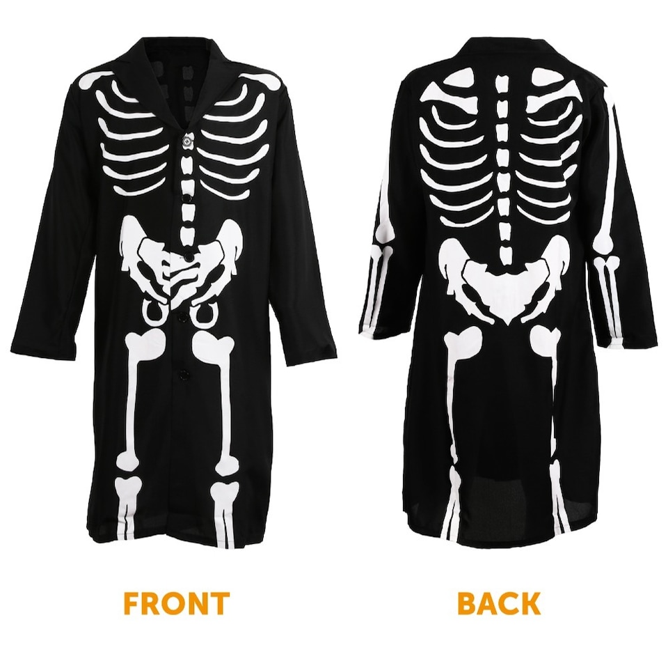 image 1 of Skeleton Costume - with Mask & Top Hat | Multi | S