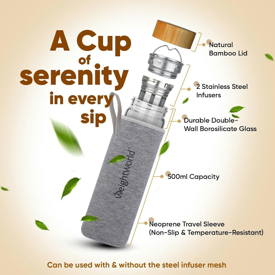 image 1 of Tea Infuser Bottle with Strainer - Bamboo Lid, Neoprene Sleeve - BPA-Free, Leakproof - Tea Lover Gift N/A | One Size