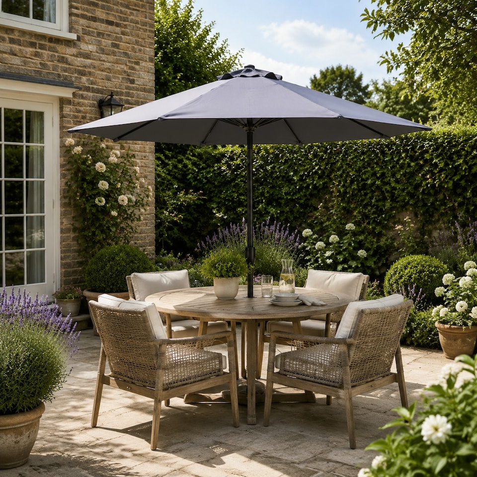image 1 of Direct Wicker Garden Classic Parasol Sun Umbrella Sun Shade Canopy with Hand Crank, Grey | Grey