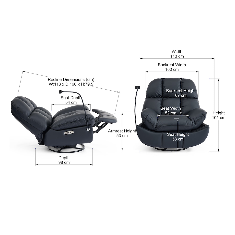 image 1 of Chicago Faux Leather Swivel & Rocker Electric Recliner Chair Black | Black | Black | One Size