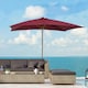 image 2 of Outsunny Wooden Garden Parasol Sun Shade Patio Umbrella Canopy Wine Red