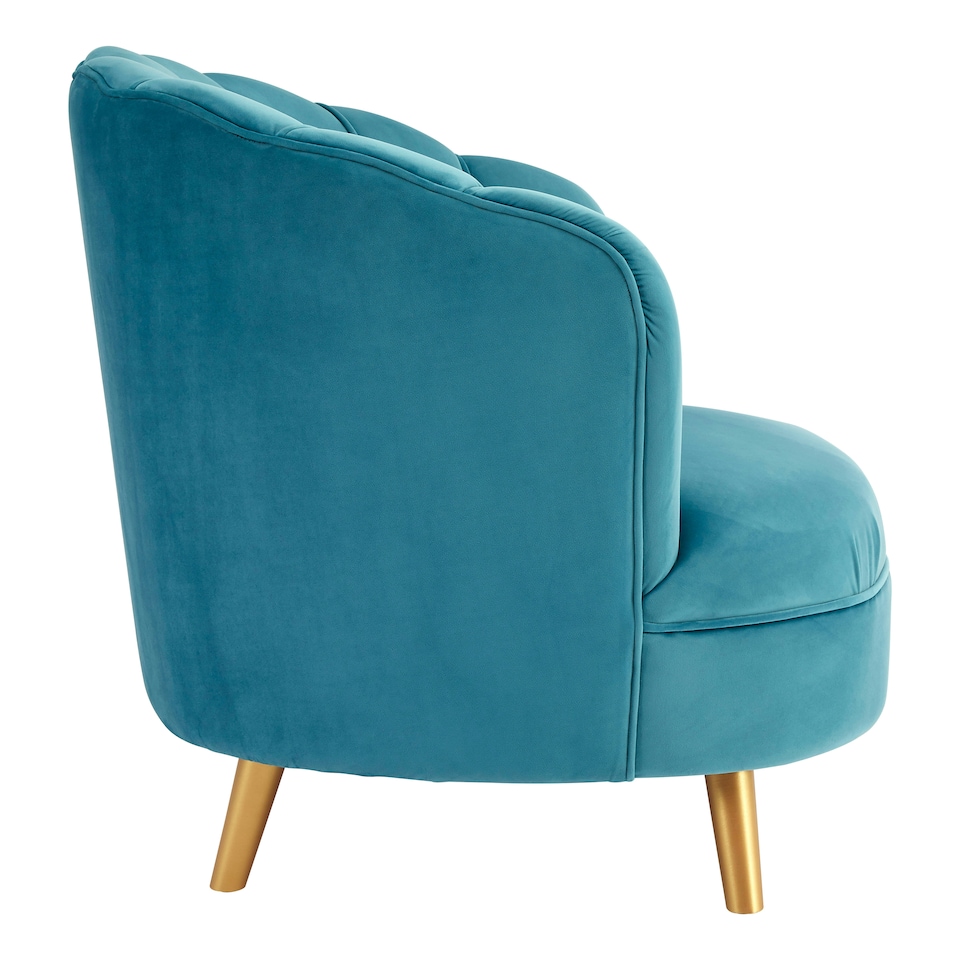 image 1 of Interiors by Premier Blue Velvet Scalloped Armchair, Supportive Armrest Lounge Chair, Easy to Clean Velvet Accent Chair