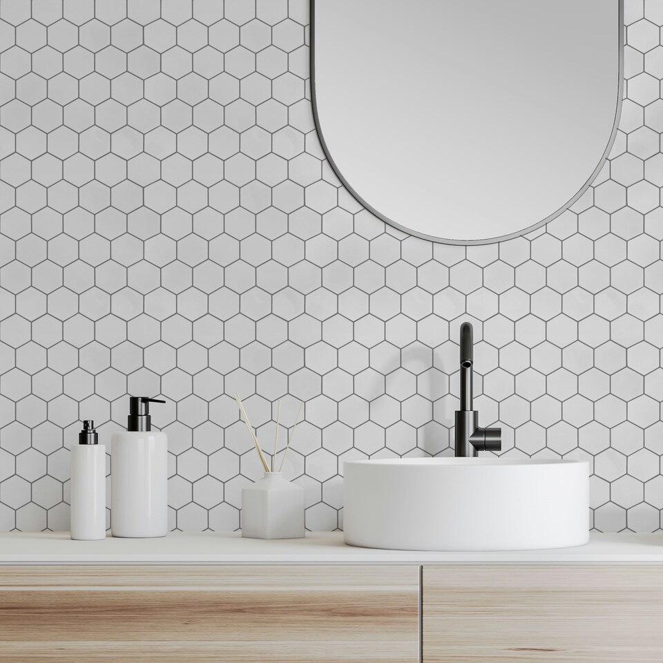 image 1 of Wall Tile Hexagon 30.5x30.5cm White (5 Tiles Per Pack)