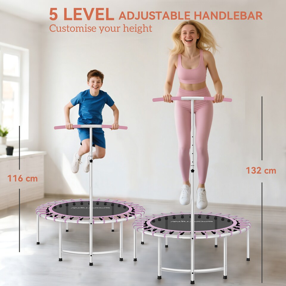image 1 of SPORTNOW 40" Fitness Trampoline, Mini Rebounder Trampoline for Adults with 5-Level Adjustable Handle, Indoor Exercise Bungee Rebounder, Max Load 100KG, Purple | Purple