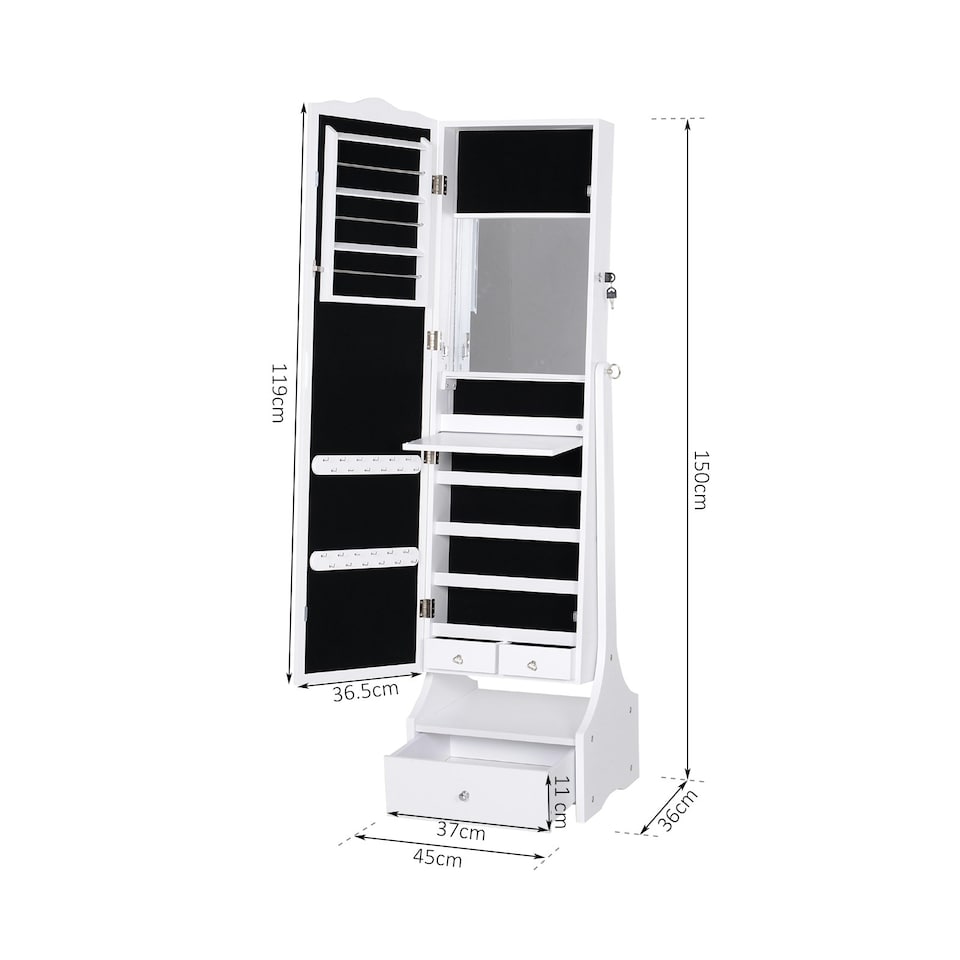 image 1 of HOMCOM Mirrored Jewelry Cabinet Armoire Floor Standing with Lock