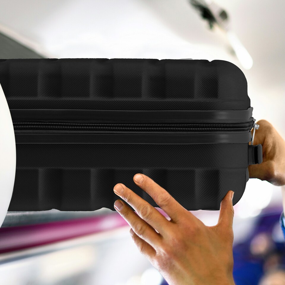 image 1 of Flight Knight Suitcase Set, Large Suitcase, Extra Large Suitcase, Cabin Suitcase 55x40x20cm - 60+ Airlines Approved - EasyJet, Jet2, Ryanair Priority Carry On | Black | Black | Large