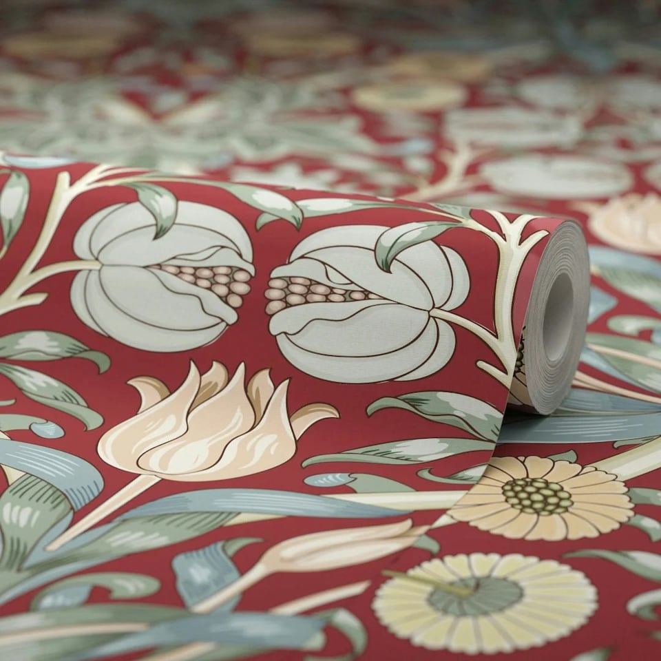 image 1 of Pomegranate Grove Wallpaper in Rich Red Multi