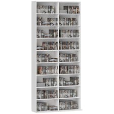 HOMCOM 640 CD360 DVD Storage Unit, Blu-ray Media Storage Shelf with 18 Compartments and 14 Adjustable Shelves, CD Tower for Living Room, Bedroom, Office, White | White