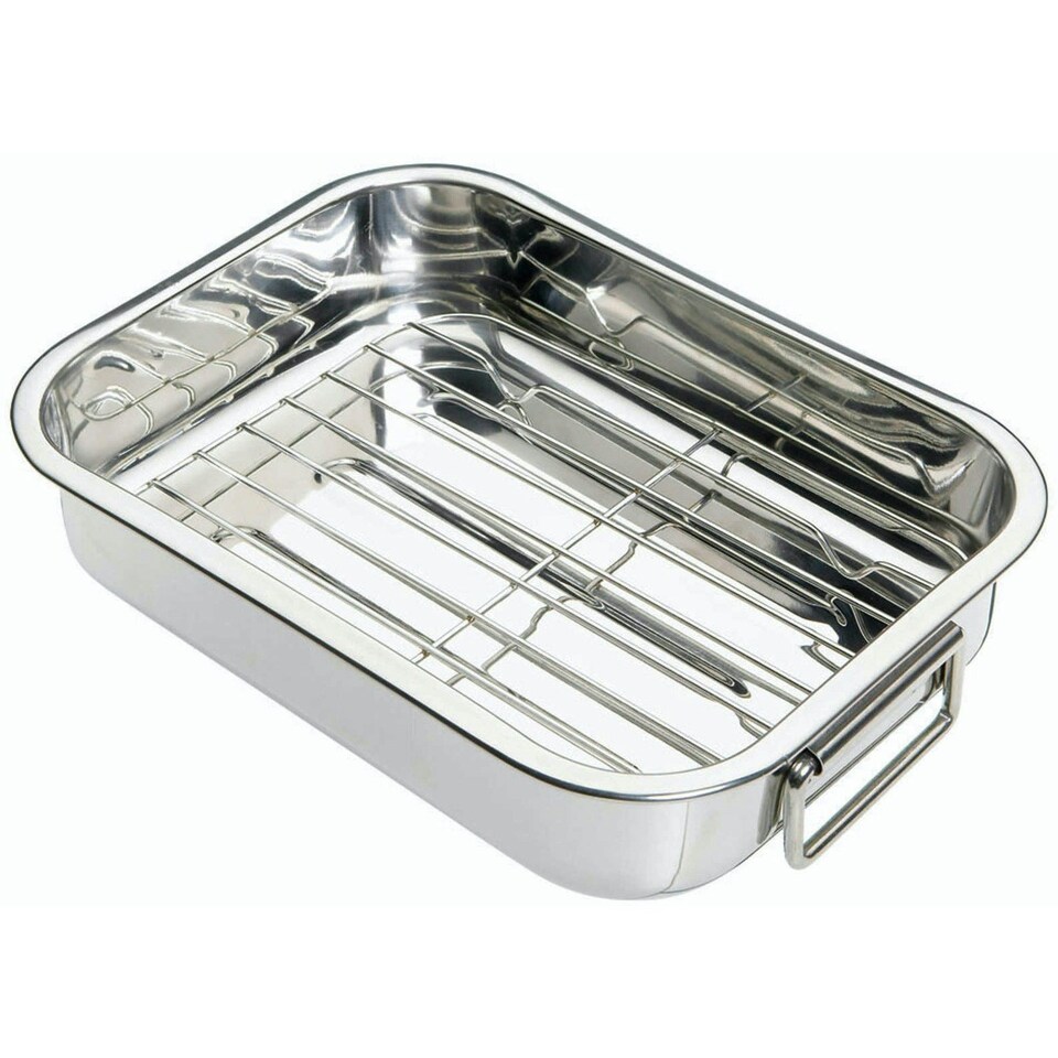 image 1 of Stainless Steel Deep Baking Pan / Lasagne Pan, Roasting Tray, with removeable Rack 30cm N/A