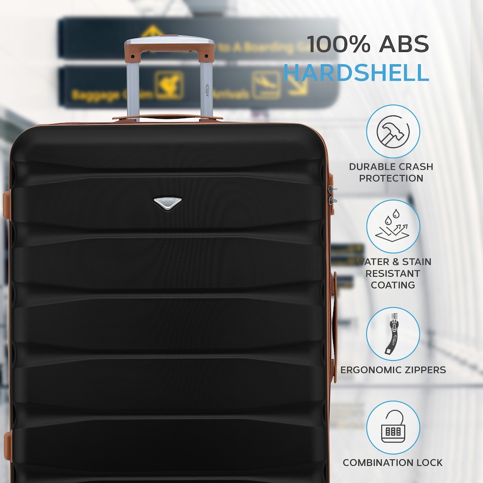 image 1 of Flight Knight 29" Extra Large Suitcase – 20kg Capacity Hard Shell Check-In Luggage with 4 Wheels  100+ Airlines Approved: Ryanair, EasyJet, Jet2, Wizz Air, BA Black | Black/Tan | Large