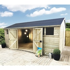 18 x 10 REVERSE Pressure Treated T&G Apex Wooden Workshop / Garden Shed - Double Doors (18' x 10' / 18ft x 10ft) (18x10)