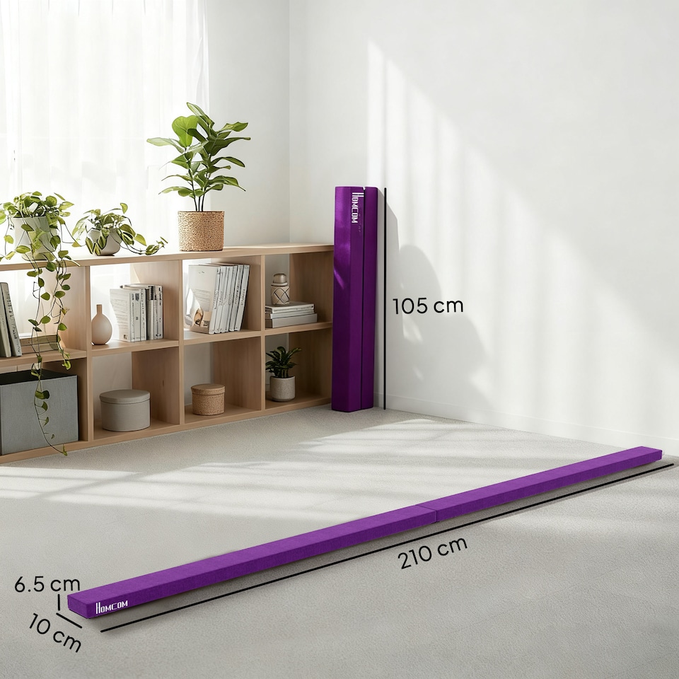 image 1 of HOMCOM 2.4m Balance Beam Trainer Fold Performance Gymnastics, Purple