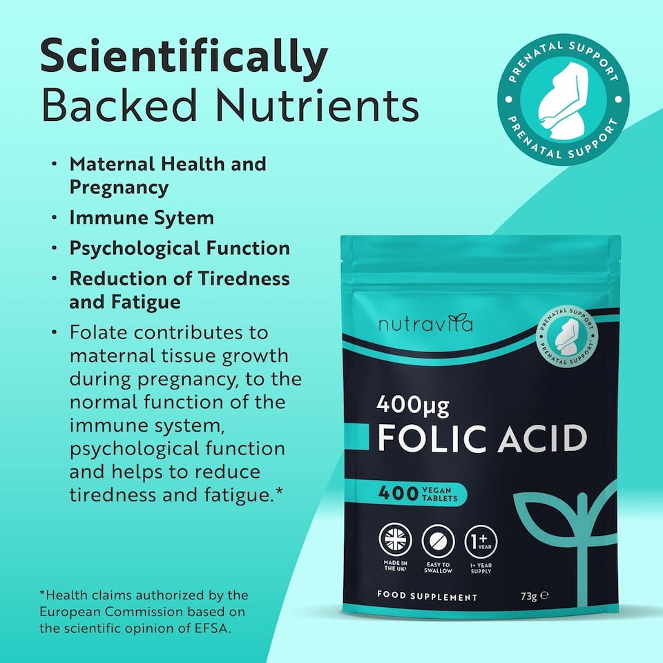 image 1 of Nutravita Folic Acid Tablets 400 mcg - Pregnancy Care - Normal Function of Immune System & Maternal Tissue Growth - 400 Vegan Vitamin B9 Tablets