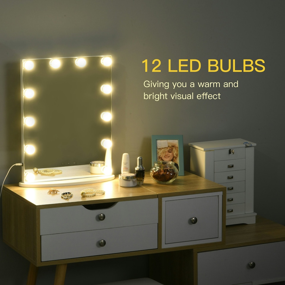 image 1 of HOMCOM Hollywood Makeup Mirror with Led Light Dimmer Cosmetic Beauty Stage
