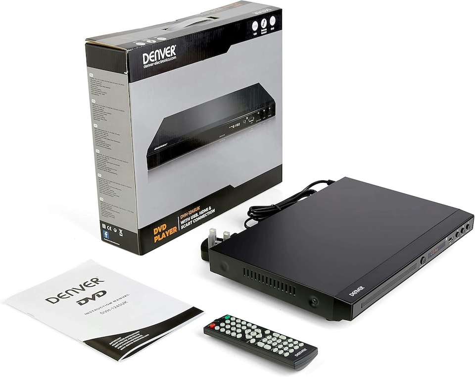 image 1 of Denver DVH-1245 Multi Region/All Region & Upscaling DVD player 1080p With Display, HDMI, USB & Built-In Dolby Digital Surround Sound Decoder