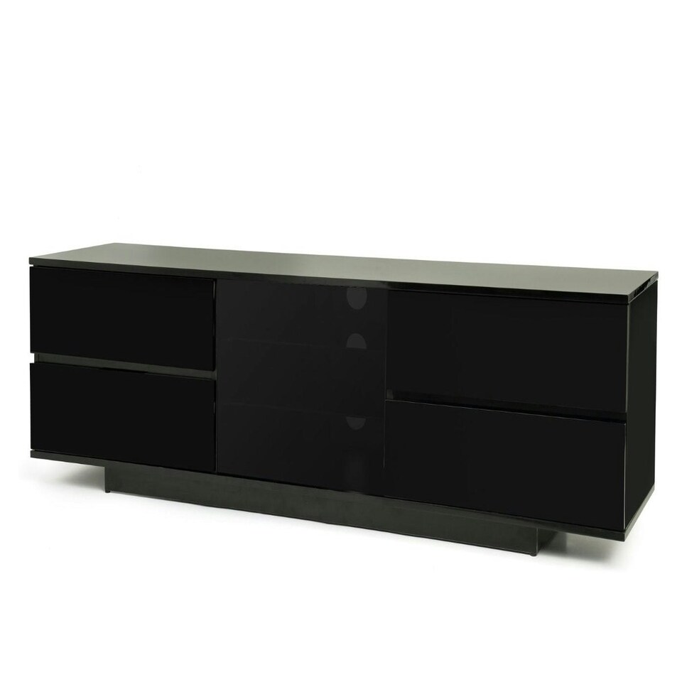 image 1 of Centurion Supports AVITUS ULTRA Remote Friendly BeamThru Gloss Black with 4-Black Drawers 32"-65" Flat Screen TV Cabinet Black