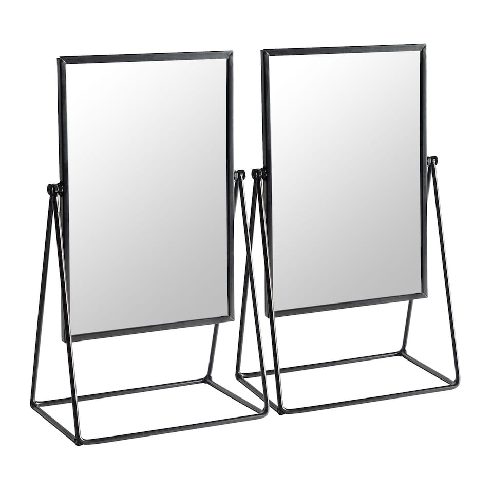 image 1 of Harbour Housewares 22 x 39cm Rectangle Makeup Mirrors - Black - Pack of 2 - Dressing Table Mirror Bathroom Mirror Vanity Mirror Tabletop Mirror | Black | Black | 39 x 22 x 15 CM | 2