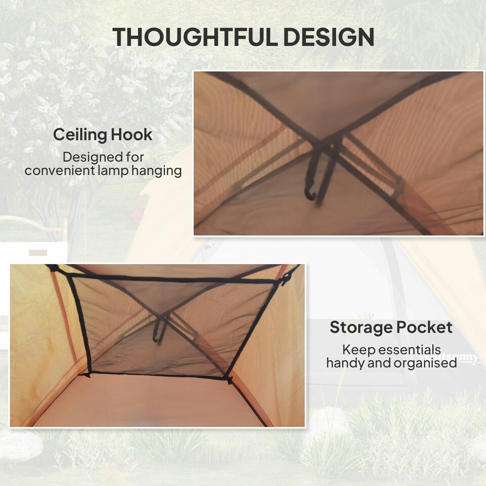 image 1 of Outsunny 3-4 Person Camping Tent, Waterproof Tent Orange | Orange, Grey