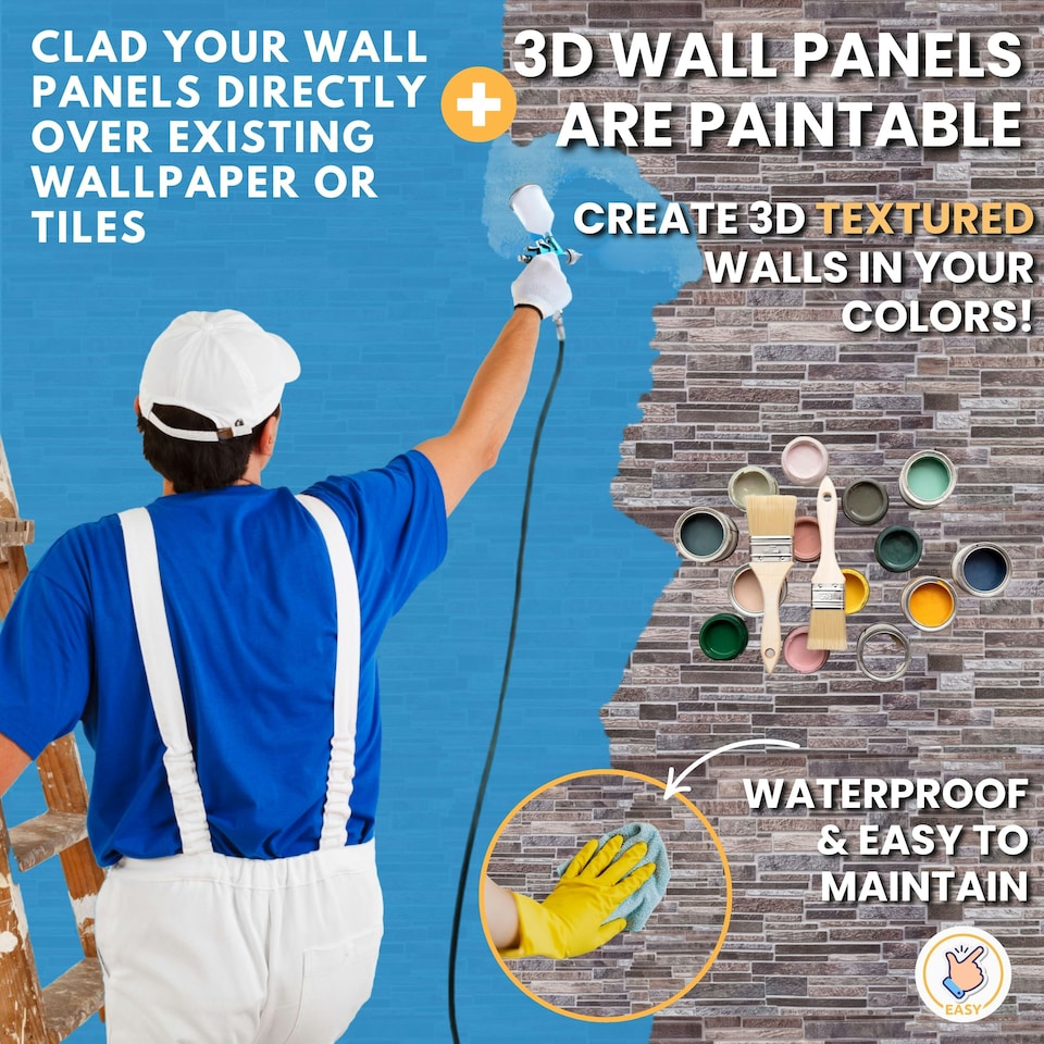 image 1 of NOVECRAFTO 3D Slim Stone Wall Panels – 6 PVC Sheets, Covers 2.76 sqm (29.76 sq ft), 96x48cm Each – Grey Slim Brick Effect Cladding, Moisture Resistant