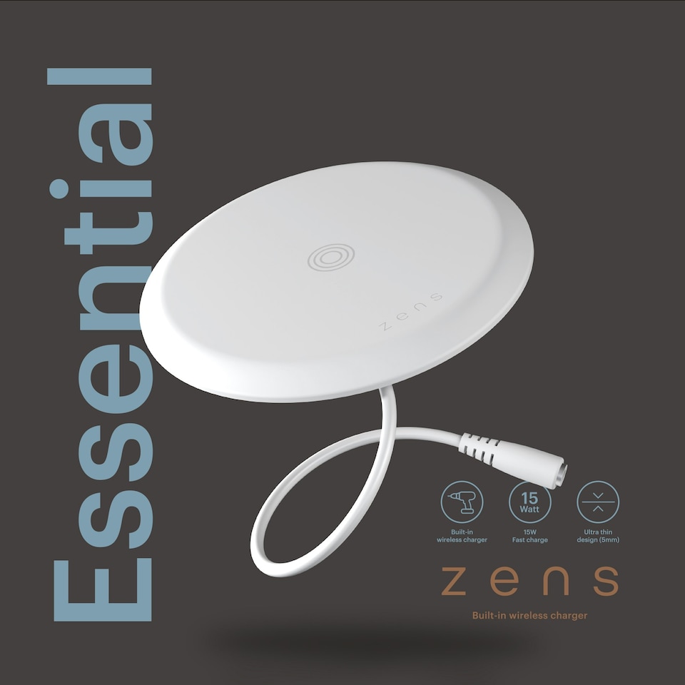 image 1 of Zens Built-In Wireless Charger 15W (incl. Wall Charger) - white