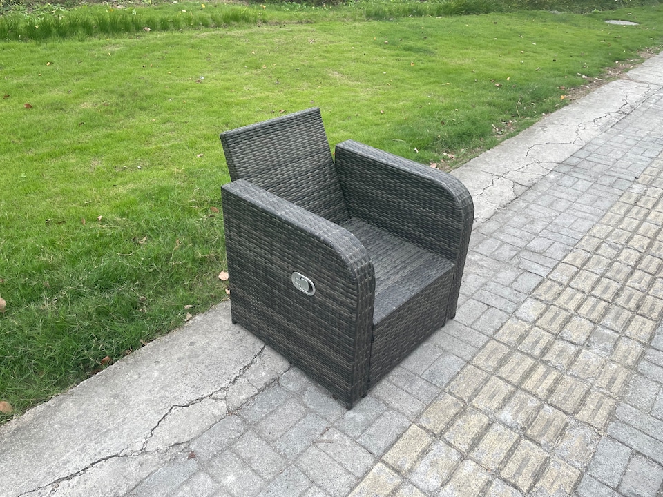 image 1 of Fimous Outdoor Lounge Sofa Set Wicker PE Rattan Garden Furniture Set with Rectangular Dining Table Reclining Chair Side Table Dark Grey Mixed