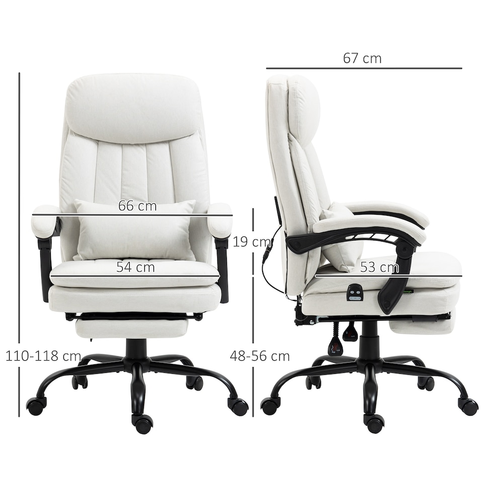 image 1 of Vinsetto Office Chair, Ergonomic Desk Chair with 6-Point Vibration Massage and Lumbar Heating, Computer Chair with Lumbar Support Pillow, 155 Reclining Back and Footrest, Cream White