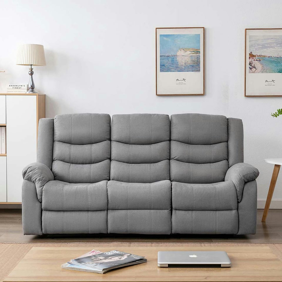 image 1 of Seattle Manual Fabric Recliner 3 Seater Sofa (Grey)