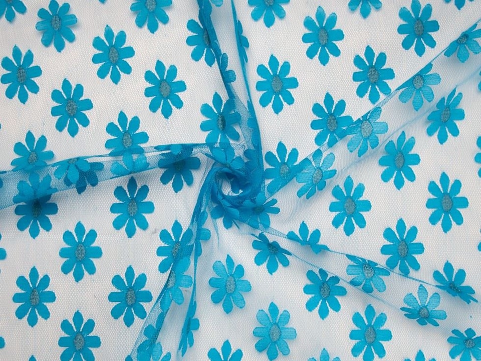 Minerva Turquoise Deadstock Floral Lace Dressmaking Fabric per metre - 142.5cm / 56" Wide