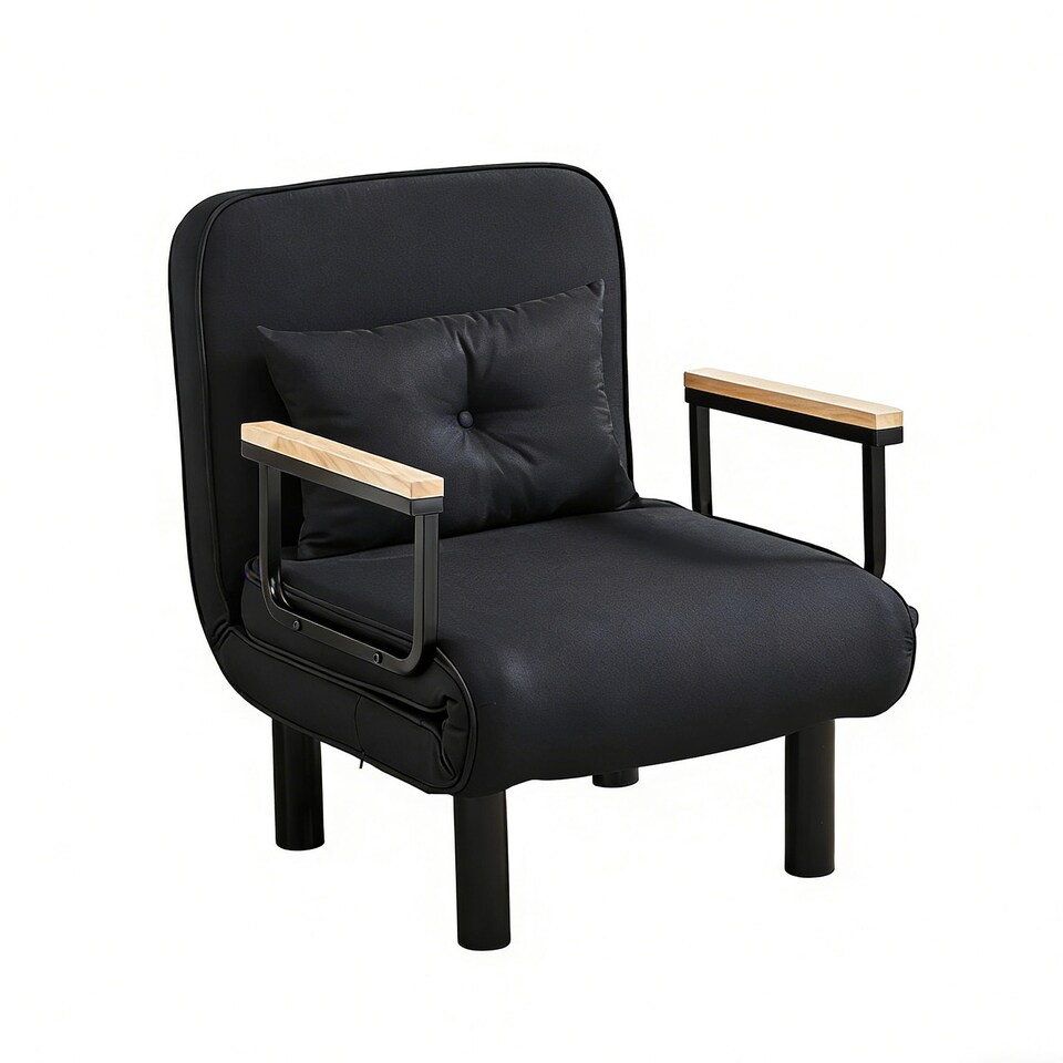 image 1 of 4 in 1 Folding Single Sofa Bed Convertible Lounge Sleeper Chair with Adjustable Backrest and Large Cushion Black