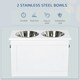 image 3 of PawHut Raised Pet Bowls w/ Storage, Two Stainless Bowls, Elevated Base - White
