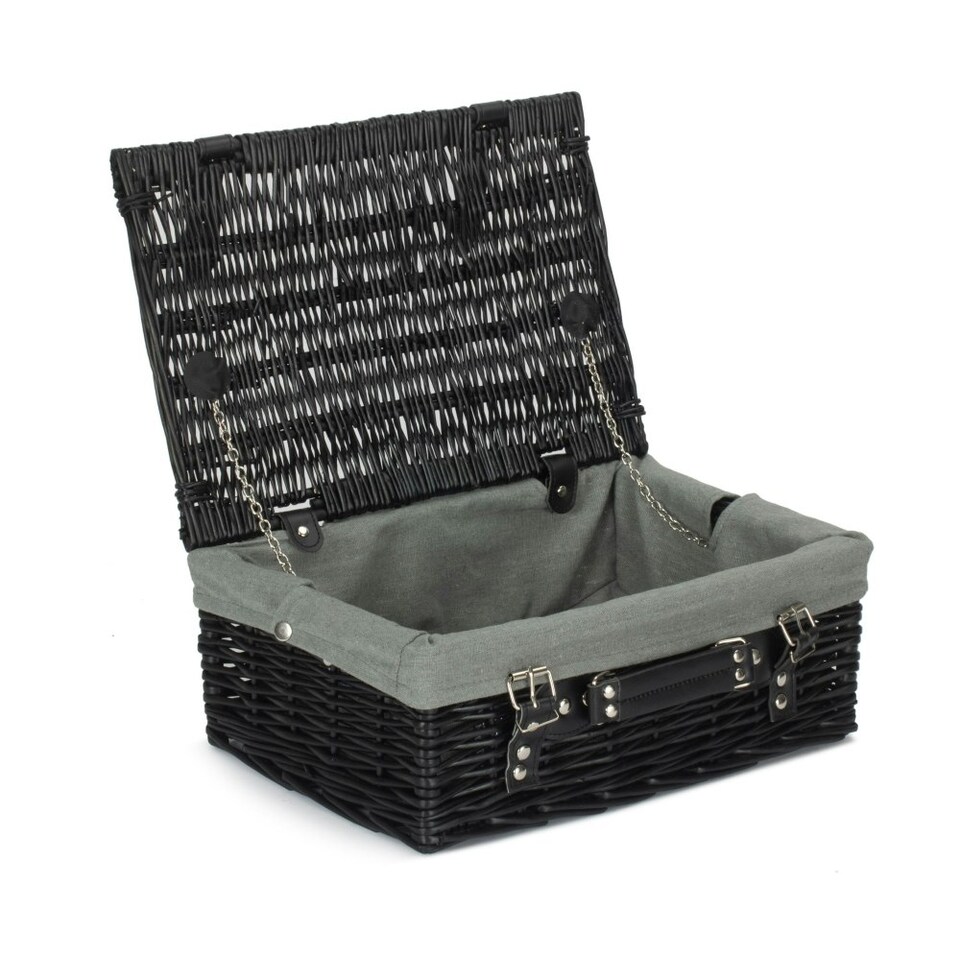 image 1 of 36cm Empty Willow Wicker Picnic Basket with Lining | White | White | One Size