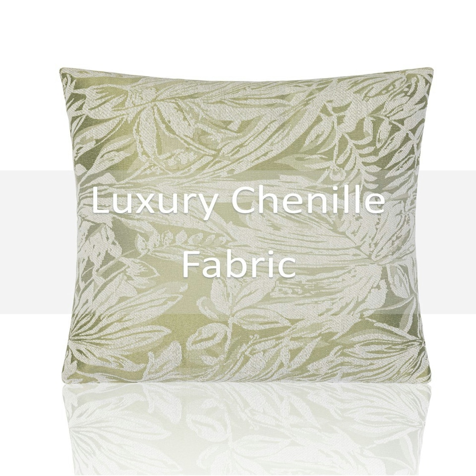 image 1 of Botanic Floral Soft Chenille 45cm x 45cm Green Cushion Set of 4 | Green | White | 45cm x 45cm x 10cm | 4