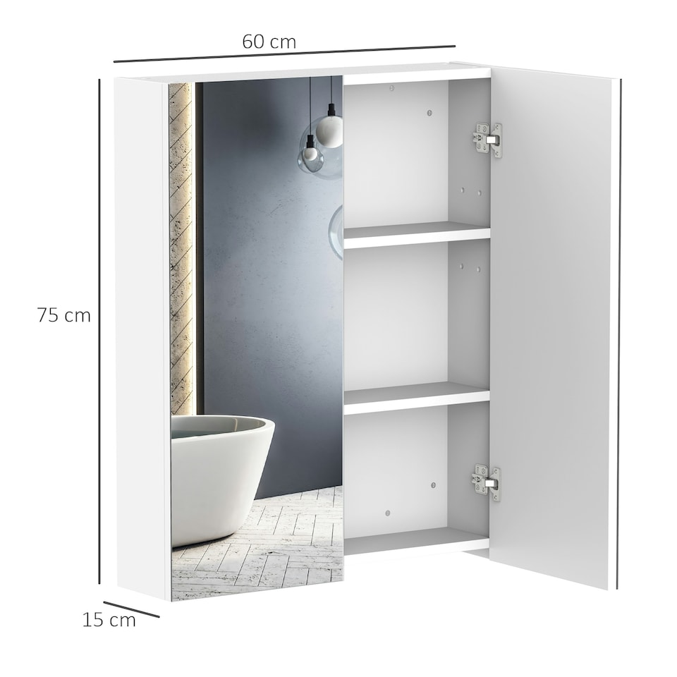 image 1 of HOMCOM Mirror Cabinet Wall Mount Storage Organizer Door Shelf