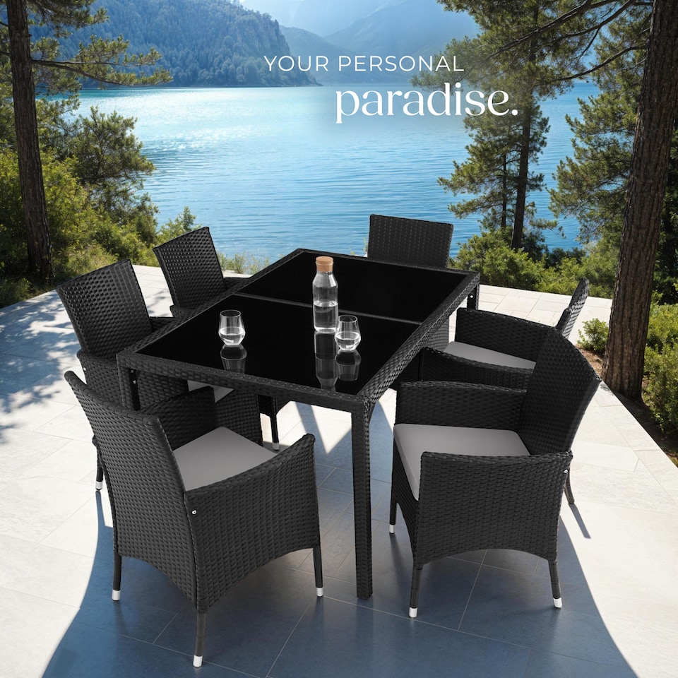 image 1 of Garden Furniture Set Porto- 6 chairs, 1 dining table, with protective cover | Black | black/grey | 60 x 55 x 83 cm | 1