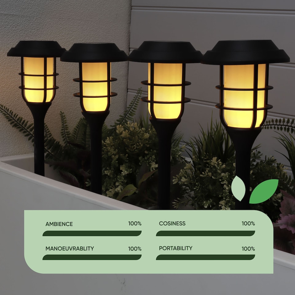 image 1 of Pack of 4 Solar Flaming LED Garden Stake Lights Outdoor