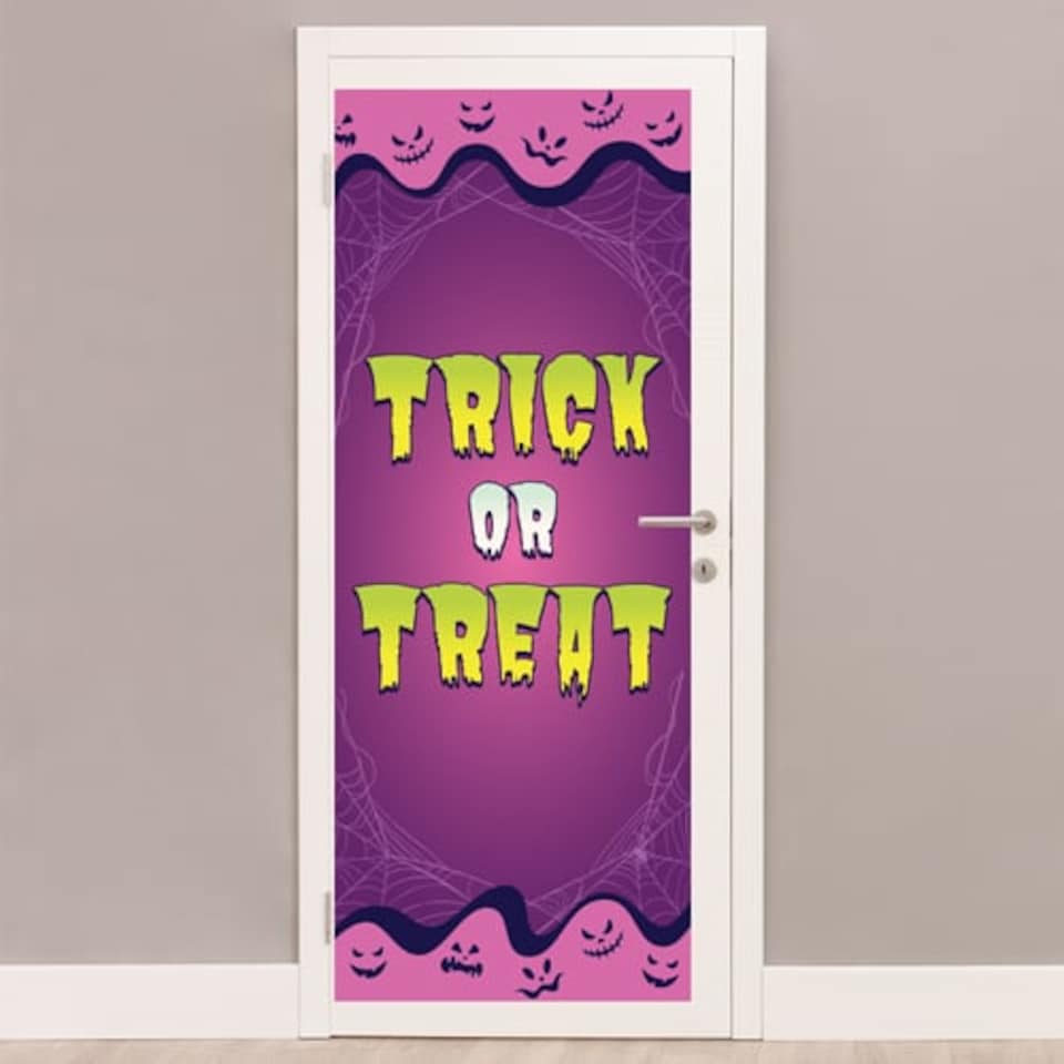Trick or Treat Purple Halloween Door Cover PVC Party Sign Decoration 66cm x 152cm