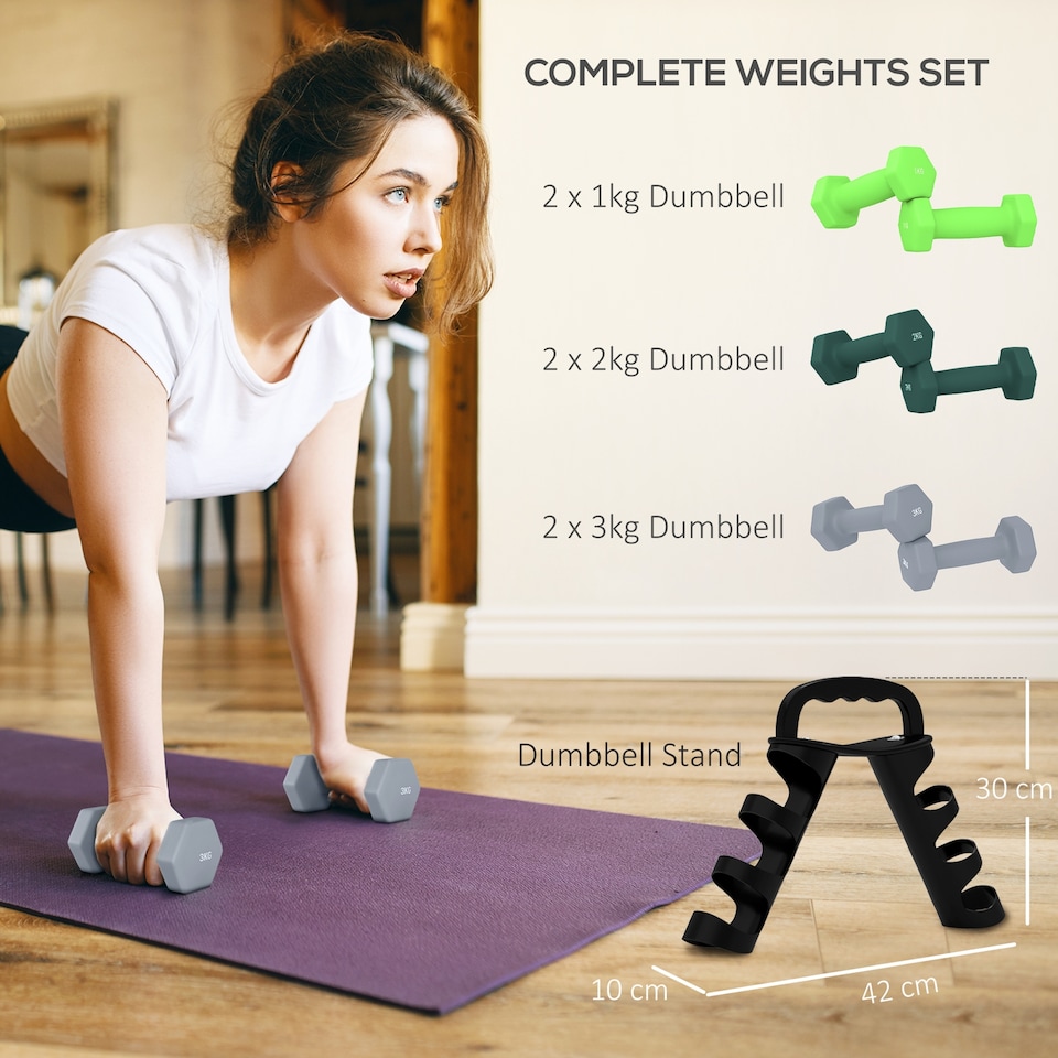 image 1 of SPORTNOW 12kg/18kg Dumbbells Set of 6