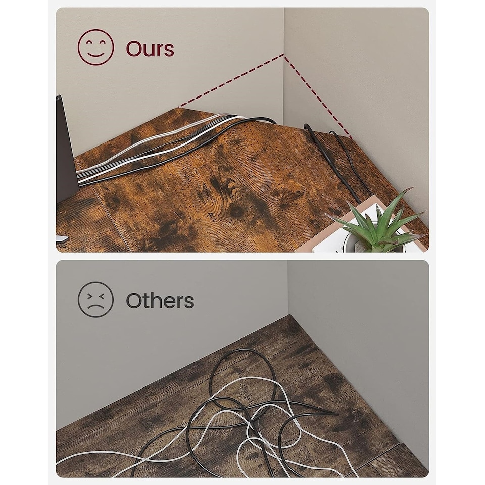 image 1 of Space Saving L-Shaped Computer Desk with Shelves, Home Office Workstation, Rustic Brown and Black