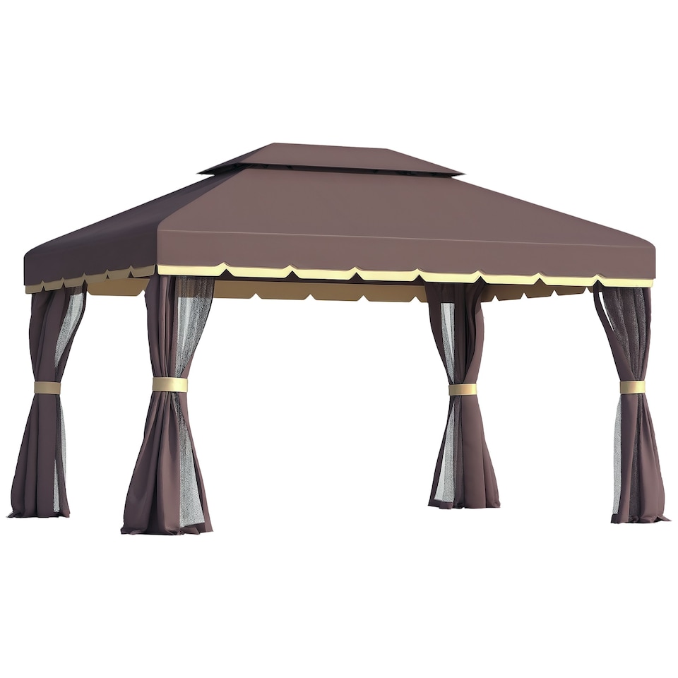 image 1 of Outsunny 3x4m 2-Tier Gazebo Aluminium Garden Marquee Party Tent Coffee