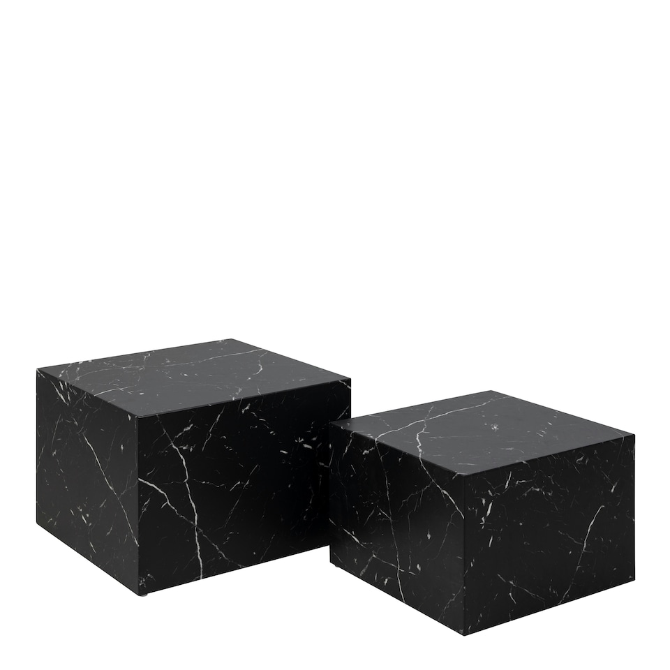 image 1 of Dice Square Coffee Table Set in Black Marble Effect